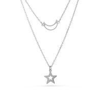 Thumbnail for Moon & Star Necklace - Silver Necklace Women - Necklace For A Woman Necklace 18k White Gold Brother & Sisters